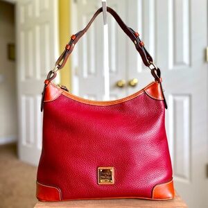 #37. Dooney & Bourke Red and Tan Pebbled Leather Hobo Bag in Excellent Condition